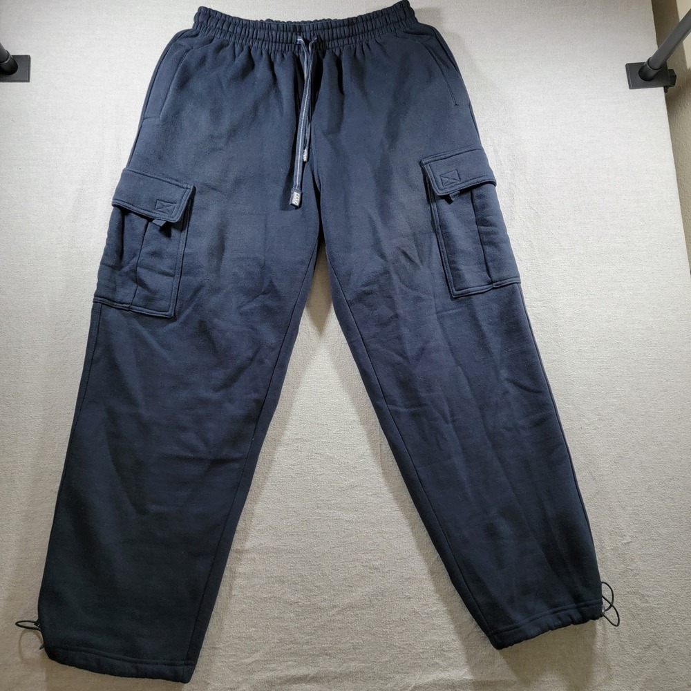 Pro Club Cargo Sweatpants Mens XL Navy Blue Fleece Joggers BungeeAnkle